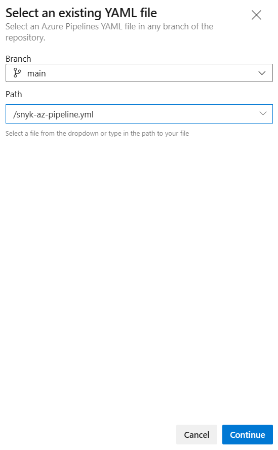 Azure DevOps Pipelines Select Existing Azure Pipeline Yaml File