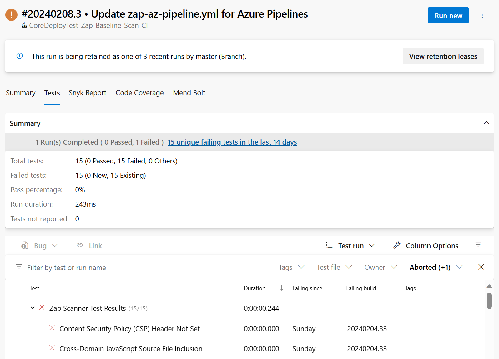 Azure DevOps Pipelines Zap Test Report