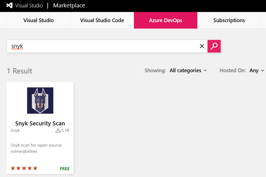 Azure DevOps Extension Search Snyk