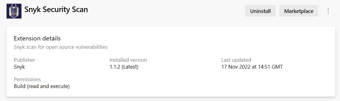 Azure DevOps Snyk Extension Installed