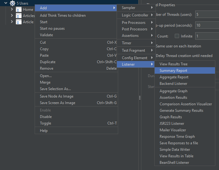 JMeter add listener