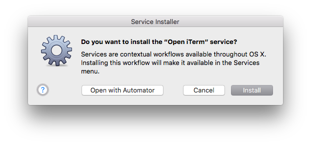 service installation dialog