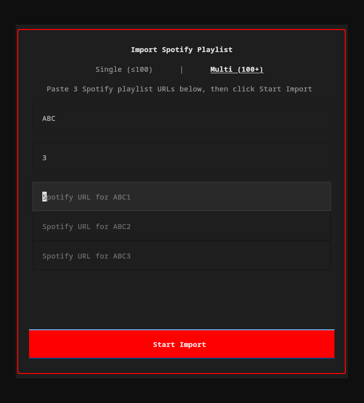 Spotify import popup