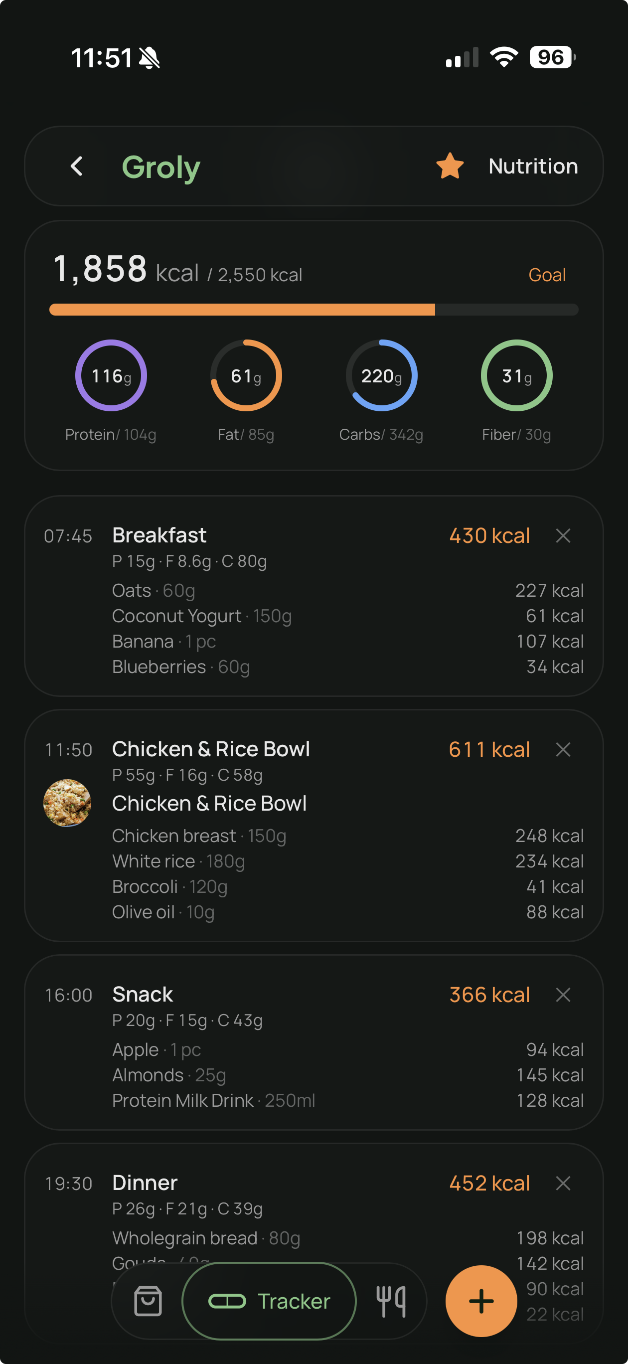 Nutrition – daily food diary