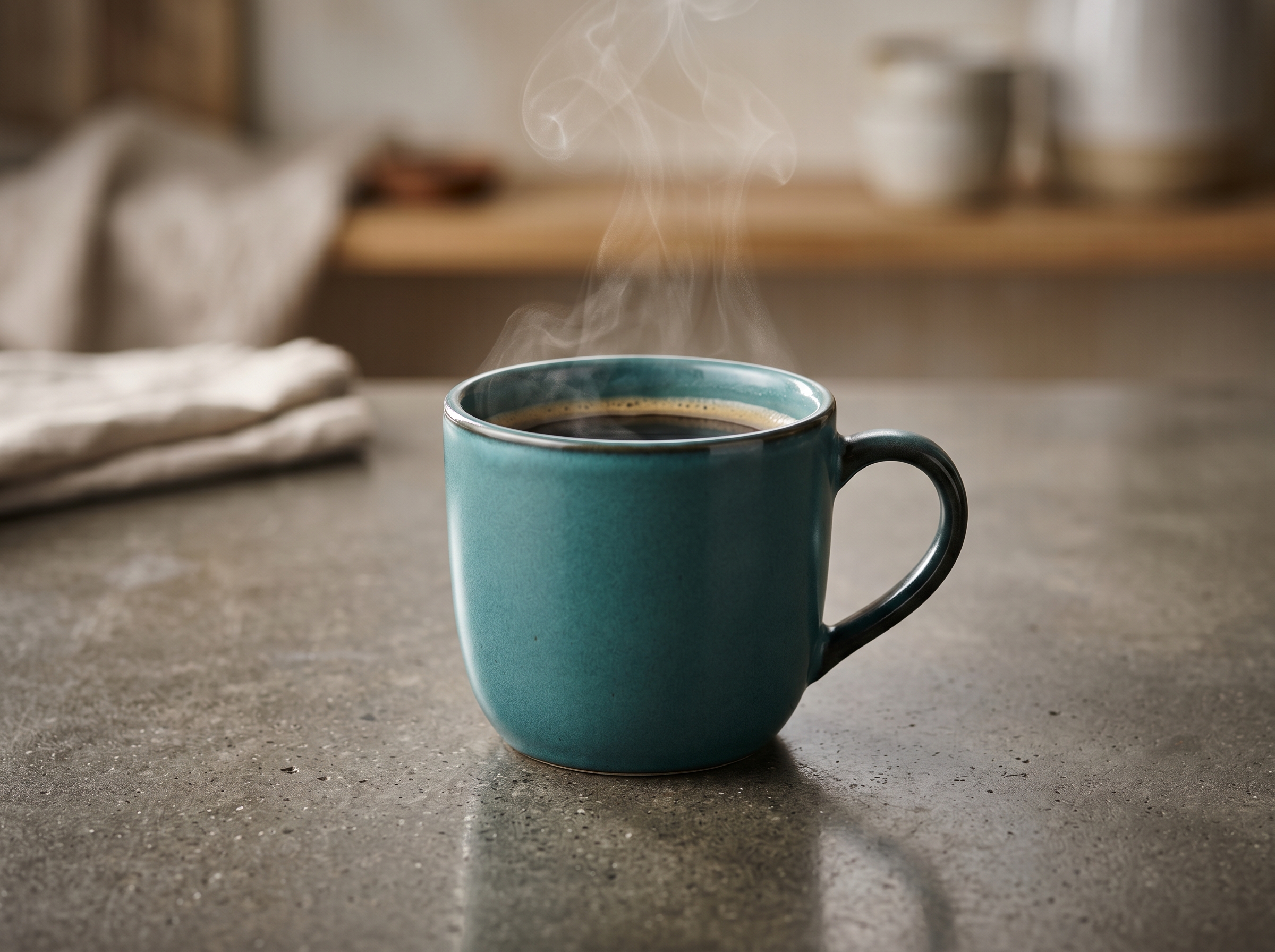 Photorealistic product shot of a teal ceramic coffee mug