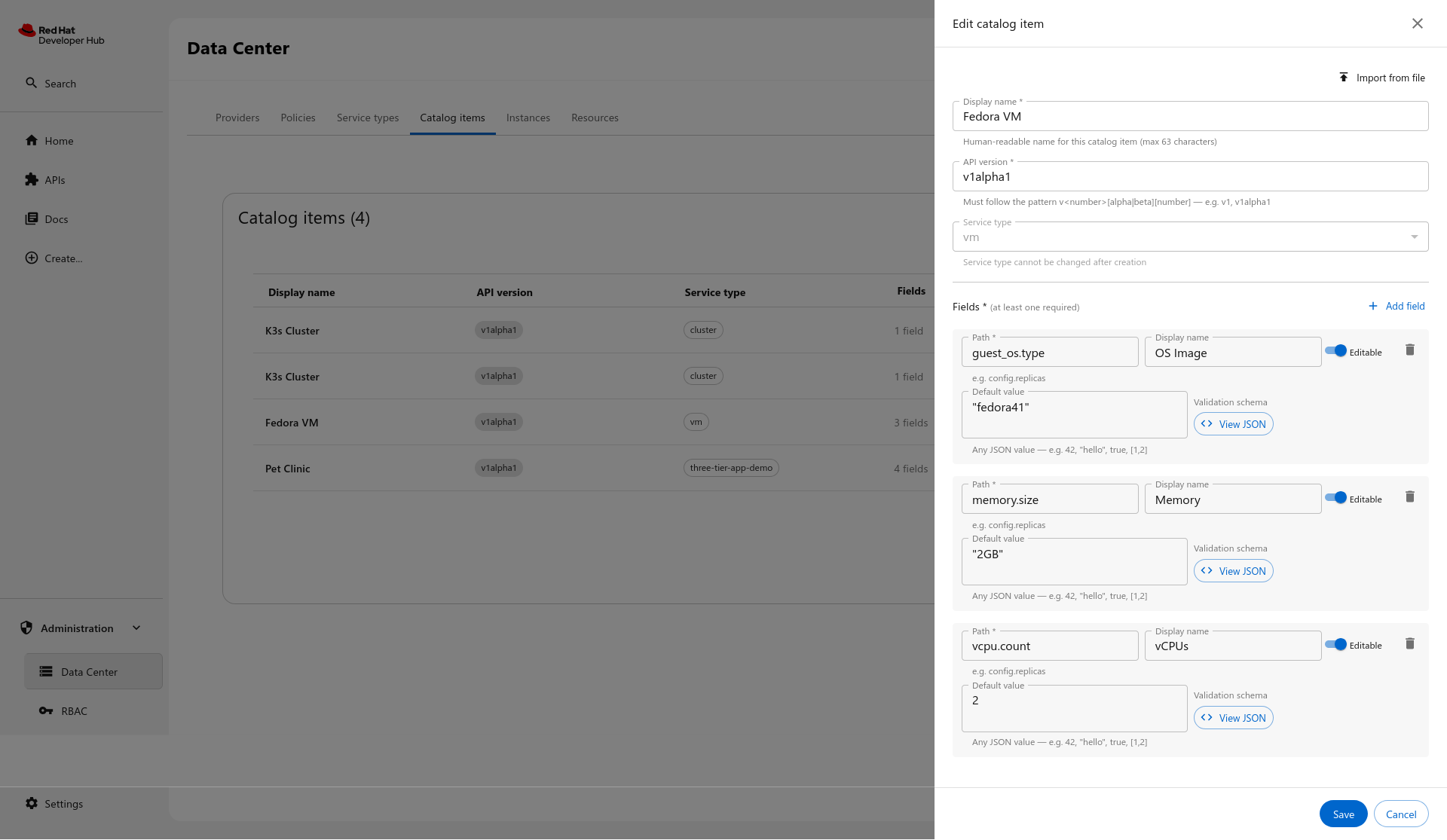 Edit Fedora VM catalog item