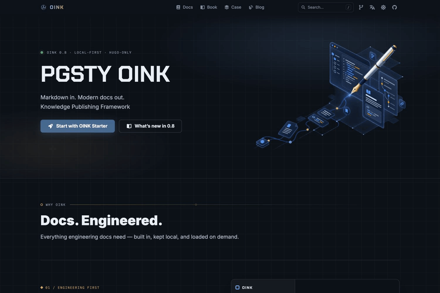 OINK documentation landing page in dark mode