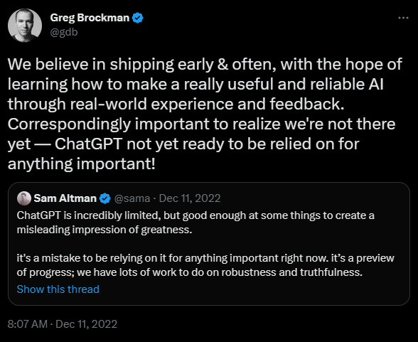 Greg Brockman Tweet