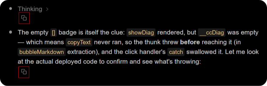 Per-message copy controls added to the VS Code chat