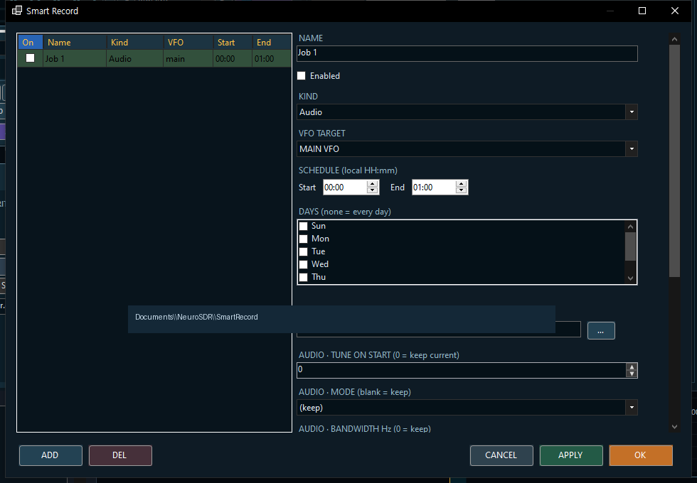 Smart Record schedule editor.