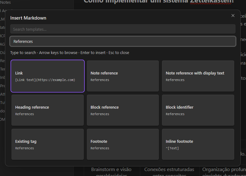 References category in the Markdown insertion grid