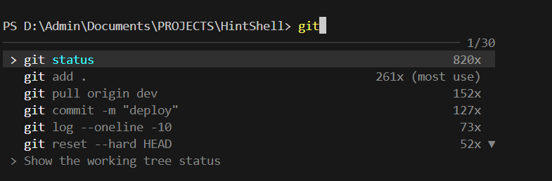 HintShell contextual suggestions in Git Bash