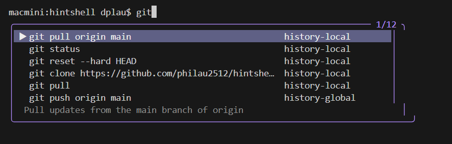 HintShell contextual suggestions in Bash