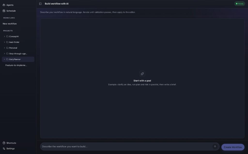 Build workflow with AI from a natural language goal
