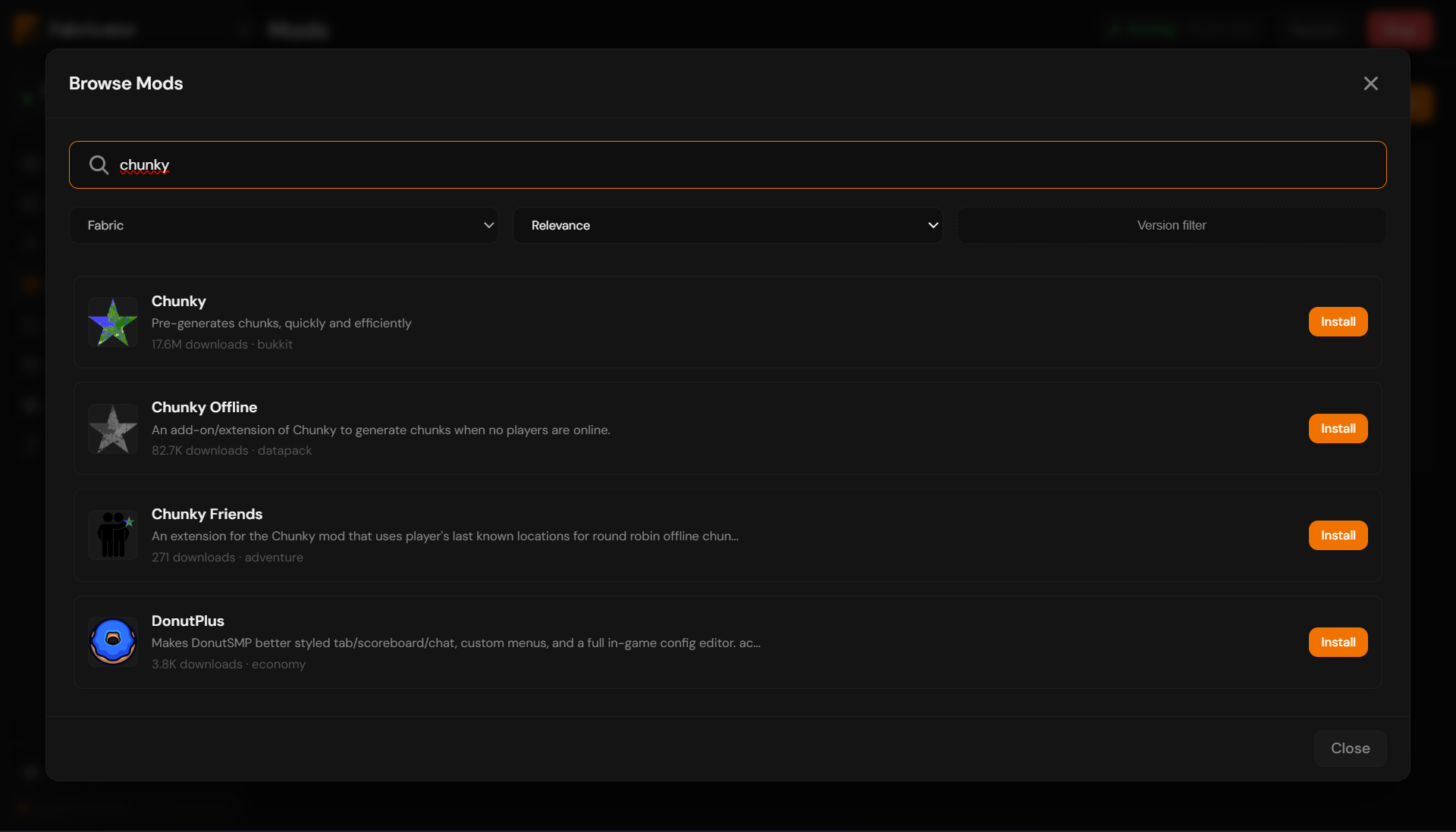 Browsing Modrinth mods from the panel