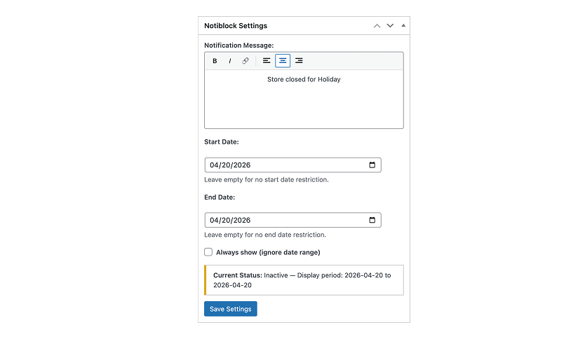 Notiblock Settings
