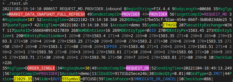 fix-log-decorate screenshot showing coloured field names and values on command line