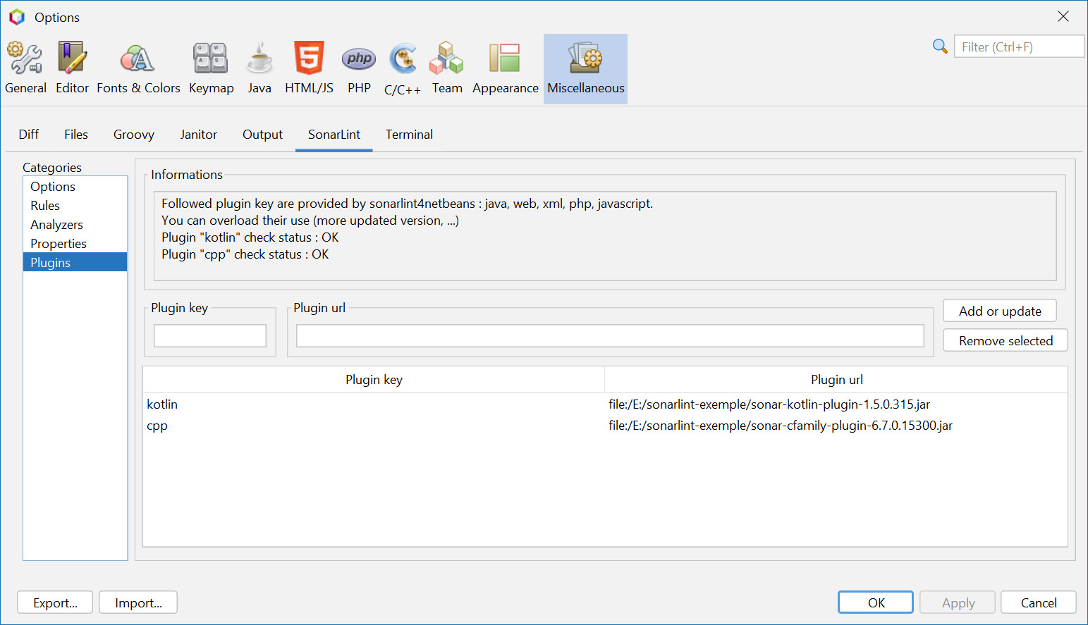 OptionsSonarLintPlugins