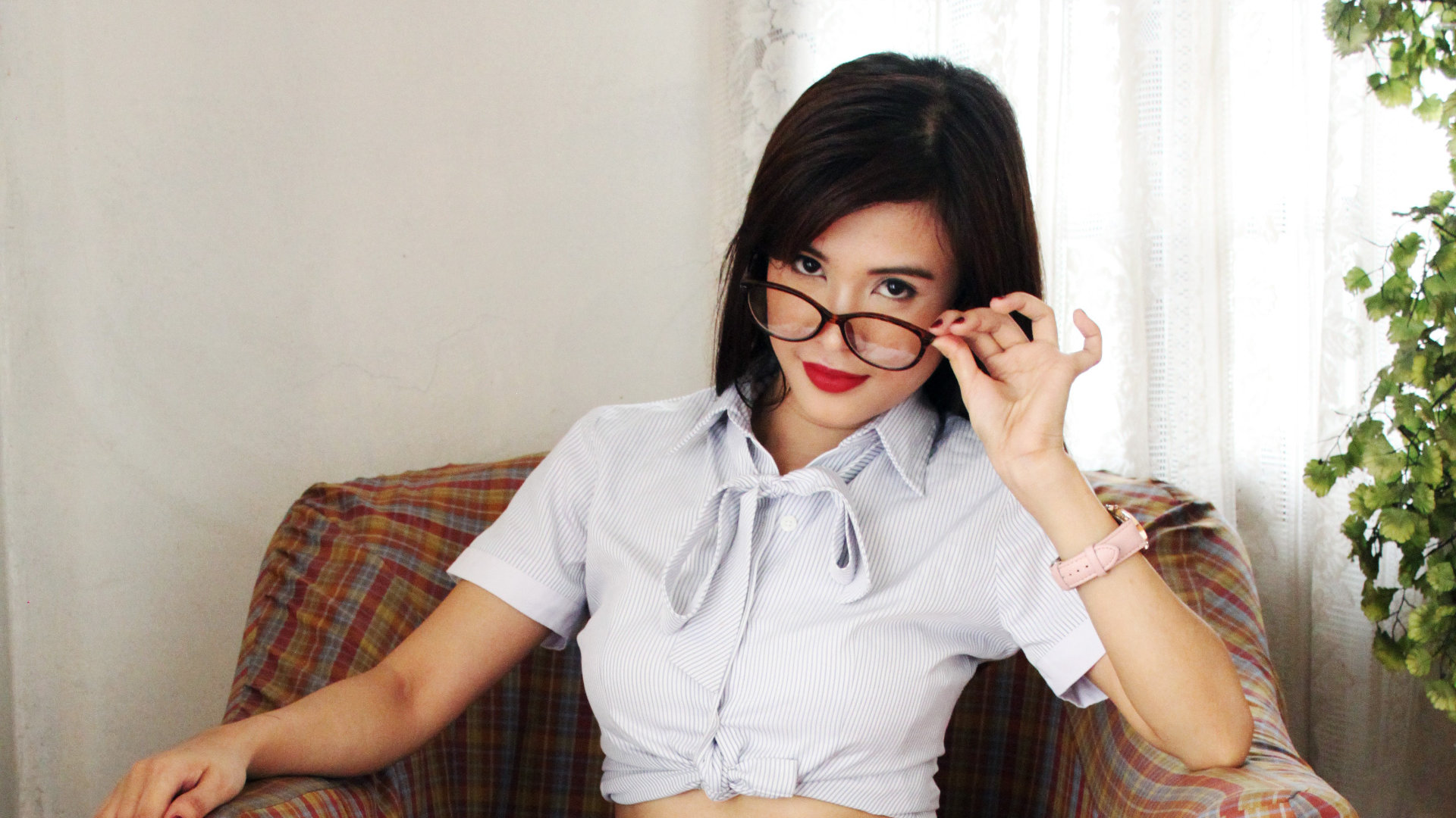 Sexy Pinay girl with glasses and red lipstick