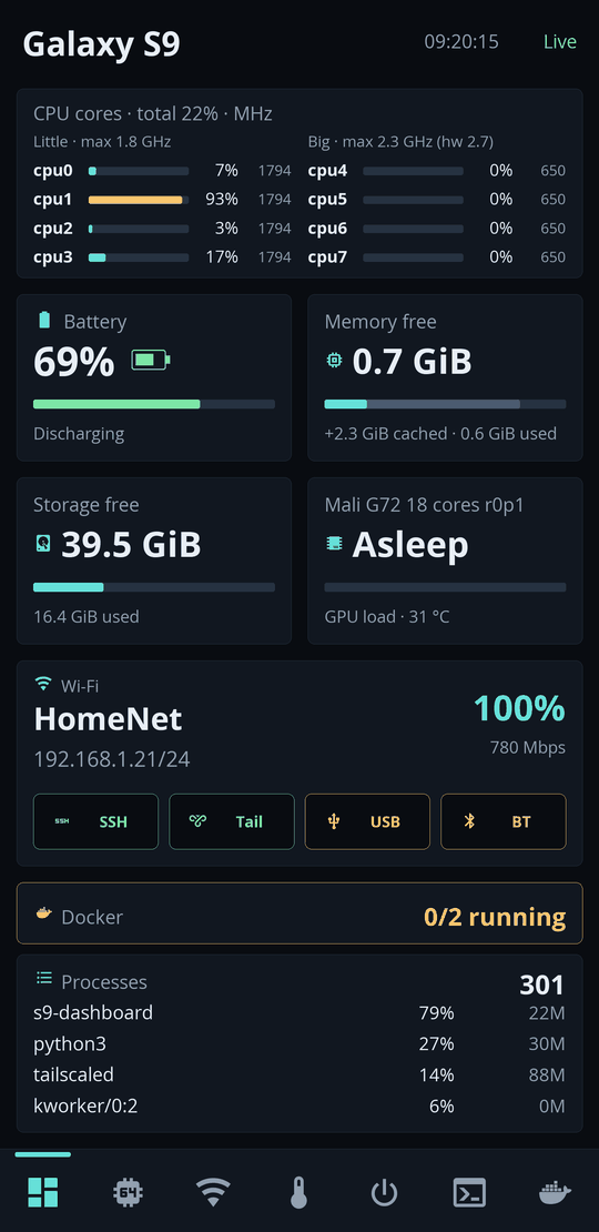 [ROM][LINUX][pmos4.9] S9 Headless Server w/ Dashboard & Overclock! [SM ...