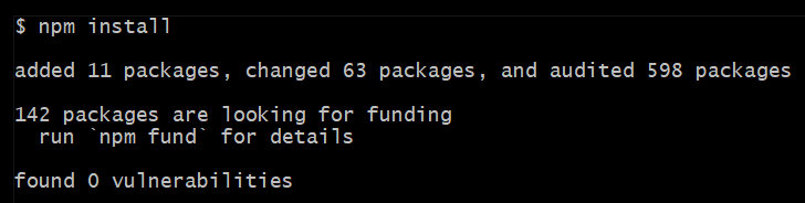 Output of successful "npm install"