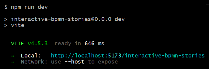 Output of successful "npm run dev"
