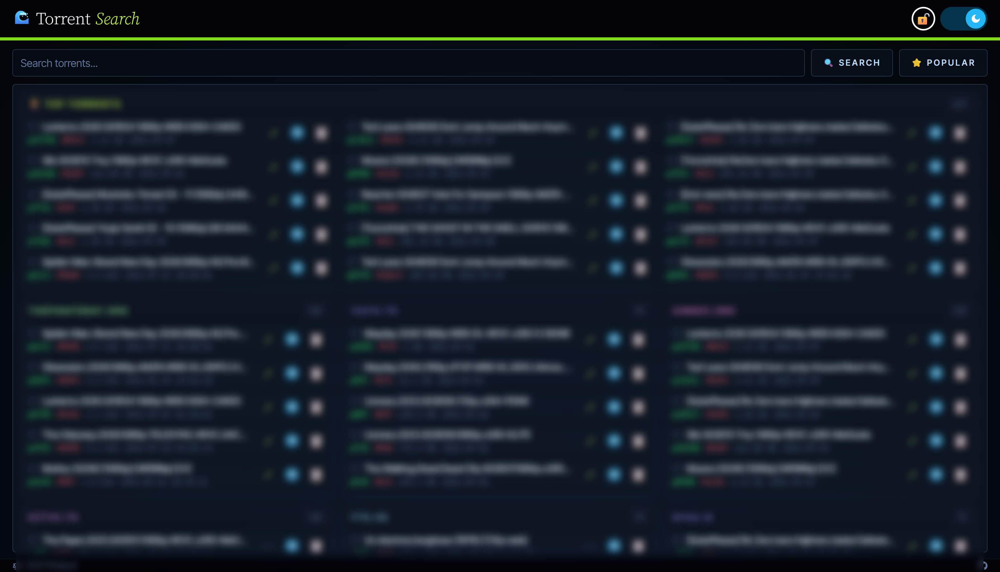 Torrent Search web UI - popular torrents view