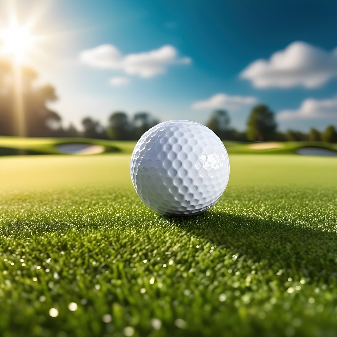 A close up photo of a golf ball on a golf green. Generated by AI