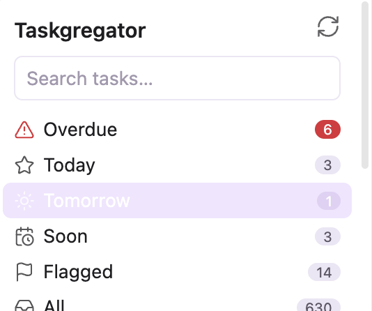 Navigator smart lists, including a red Overdue badge