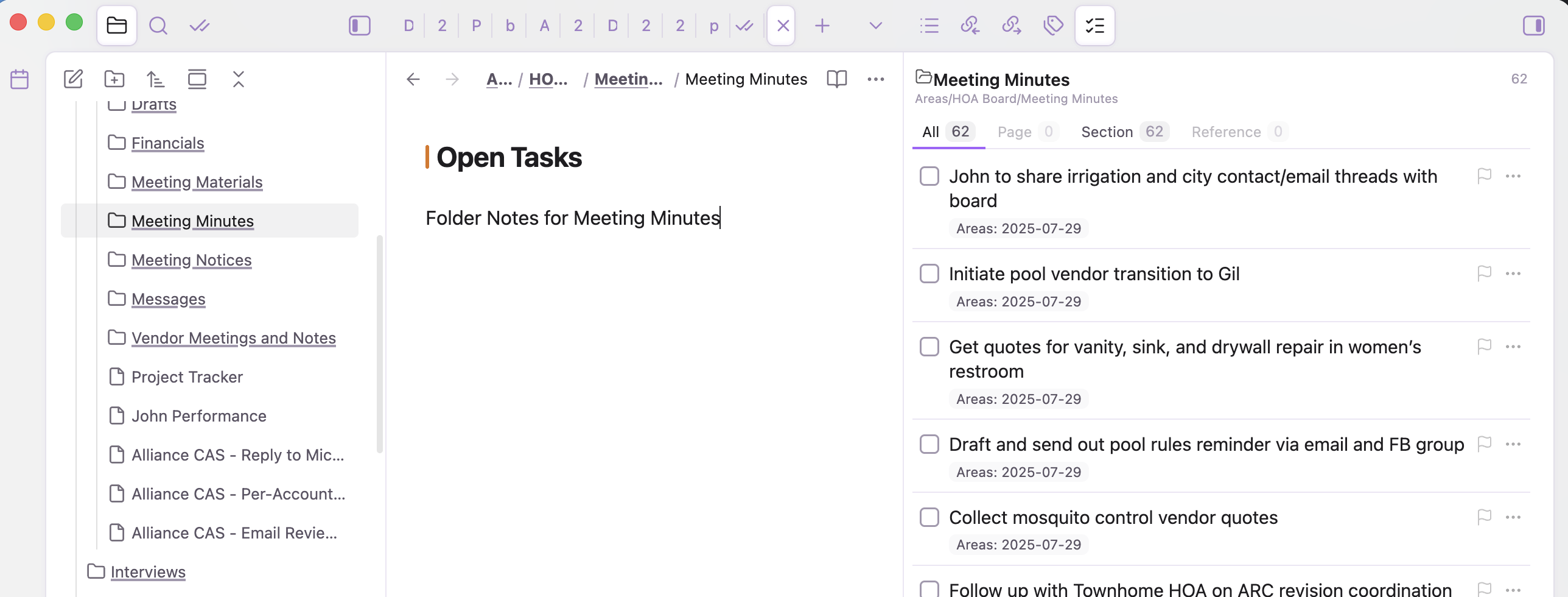Section tab: a folder note rolling up its whole subtree