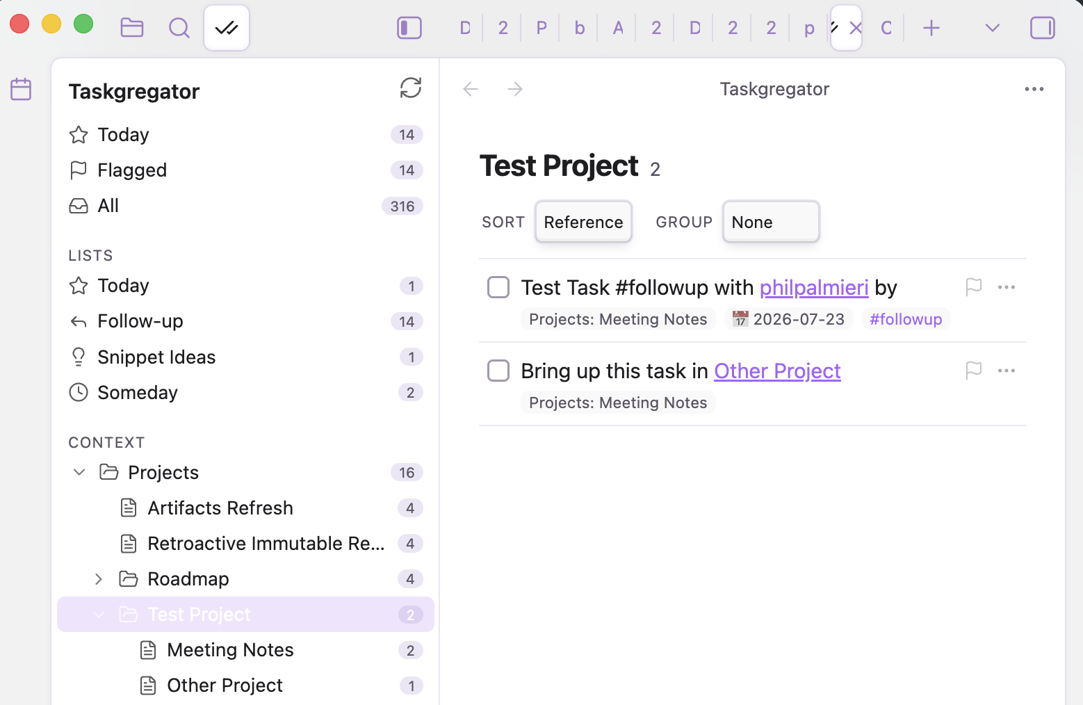 Taskgregator navigator and task list
