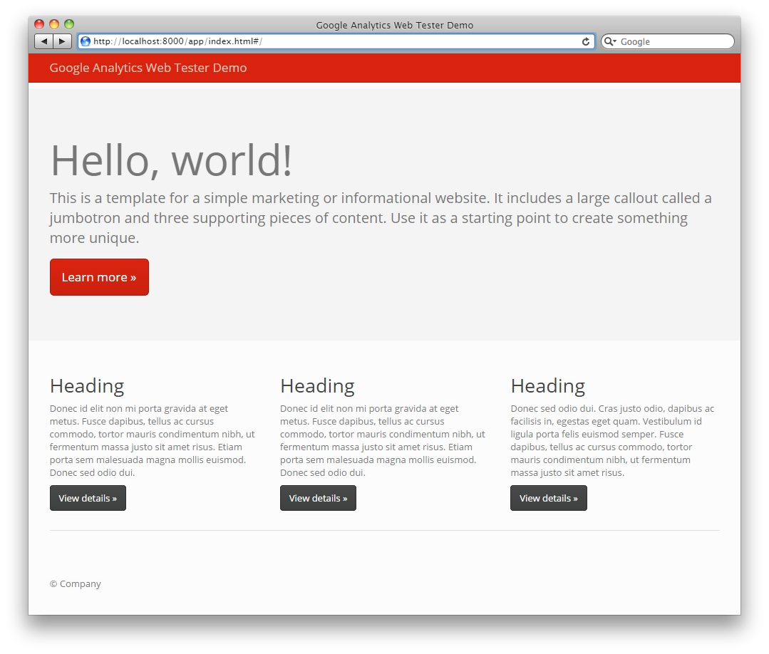 Google Analytics Web Tester Demo Application