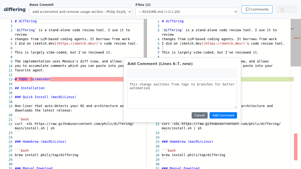 Differing Screenshot