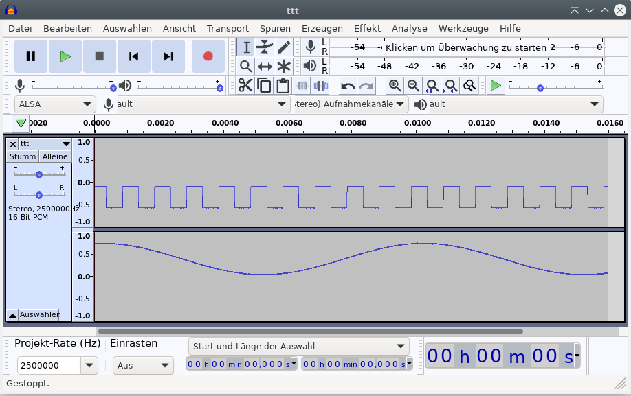 Audacity for one sinus and a rectangle wave