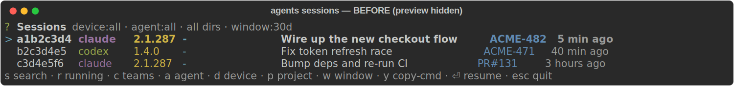 sessions browser, preview hidden