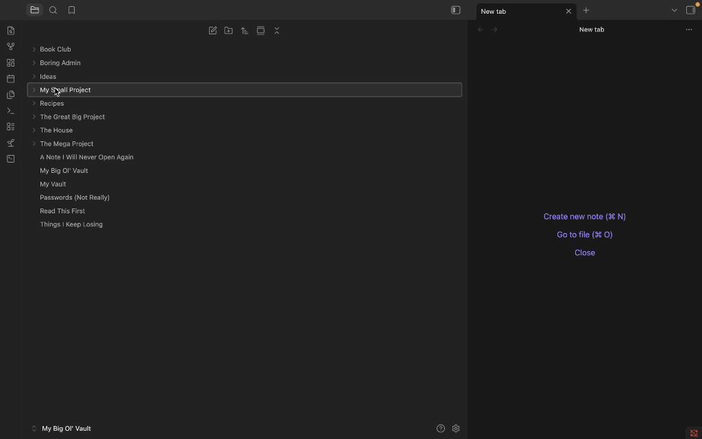 Right-clicking a folder in Obsidian's file explorer and choosing "Open as Liefwork coral", which opens the folder as a coral