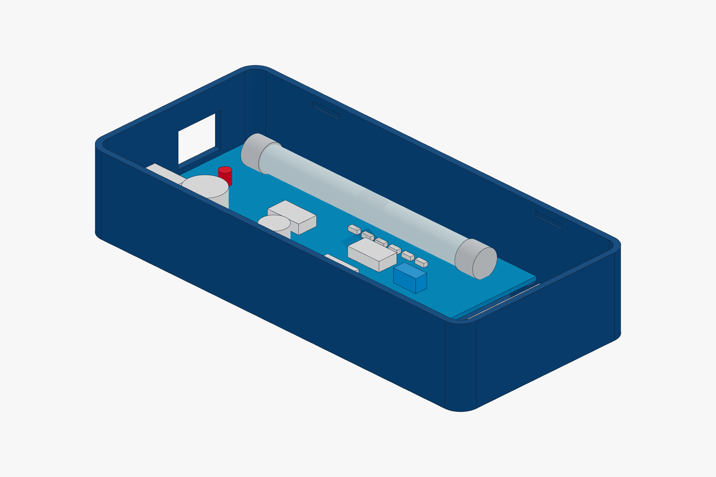 Open 3D-printable Geiger enclosure with simplified PCB models installed