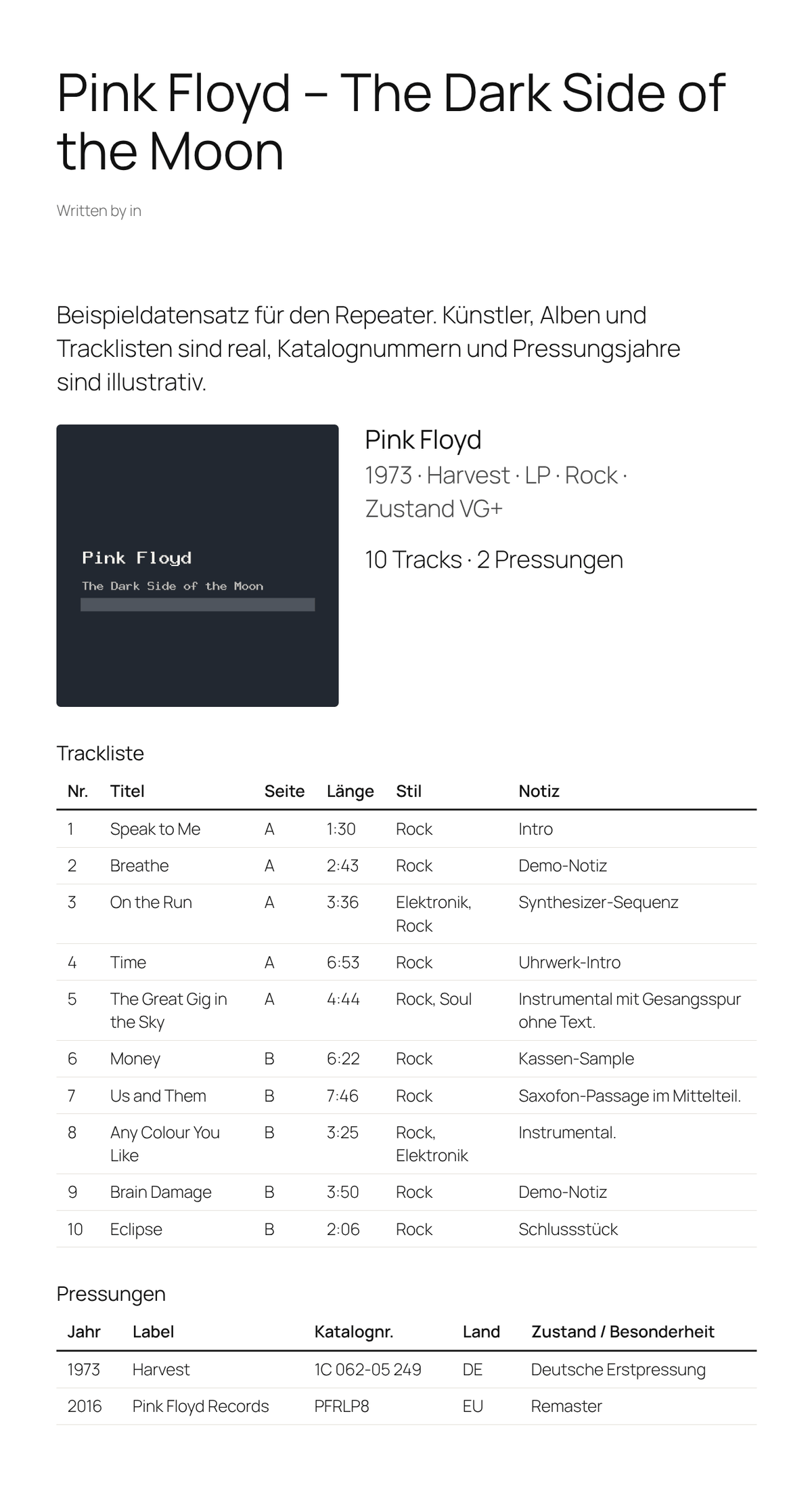 Track list of a record rendered from a repeater field