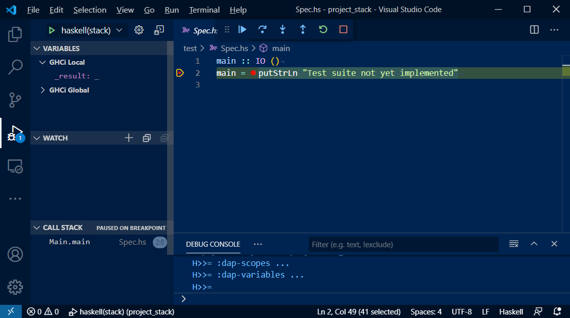 visual studio code debug set command line parameters