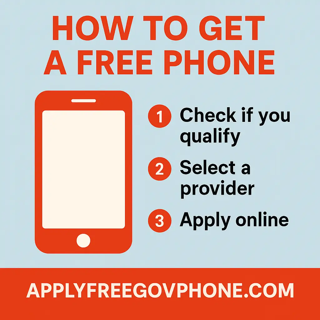 Infographic showing the steps to apply, get approved, and stay enrolled in a free government phone program