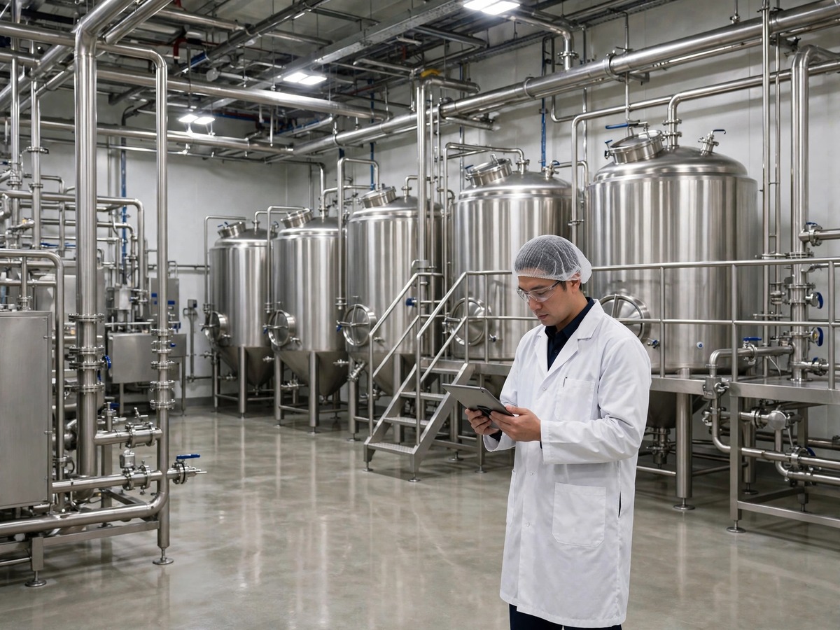 Production floor with stainless tanks