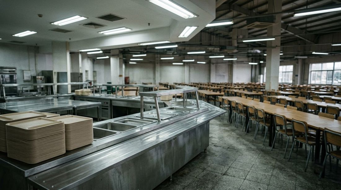 배식대와 식판이 정리된 구내식당