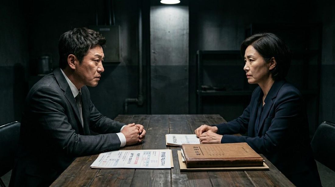 탁자를 사이에 두고 마주 앉아 이야기하는 두 사람