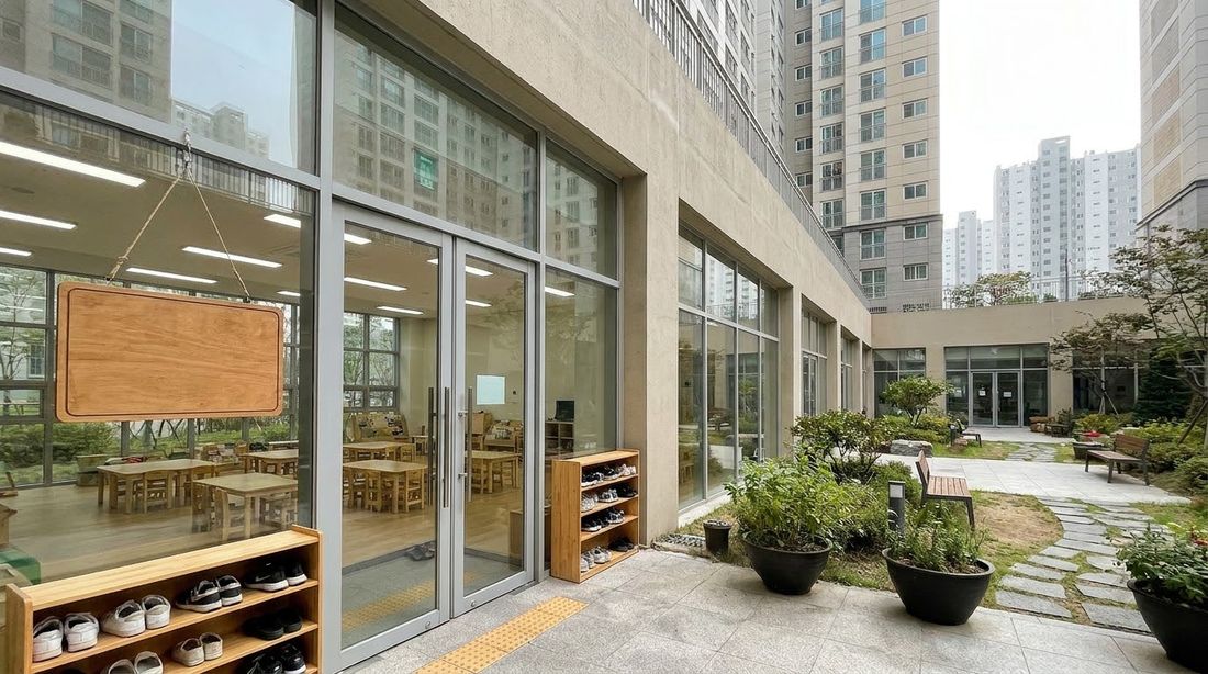A shared resident facility on the ground floor of a Korean apartment tower