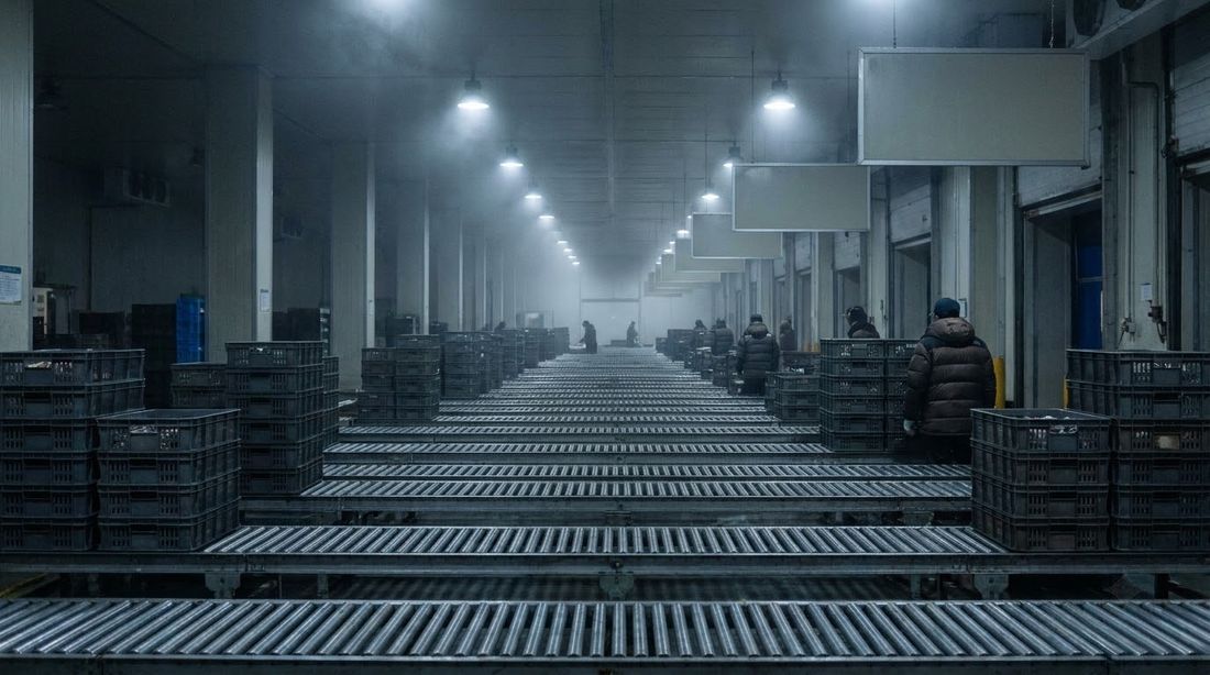 A refrigerated fulfilment warehouse working overnight in Korea