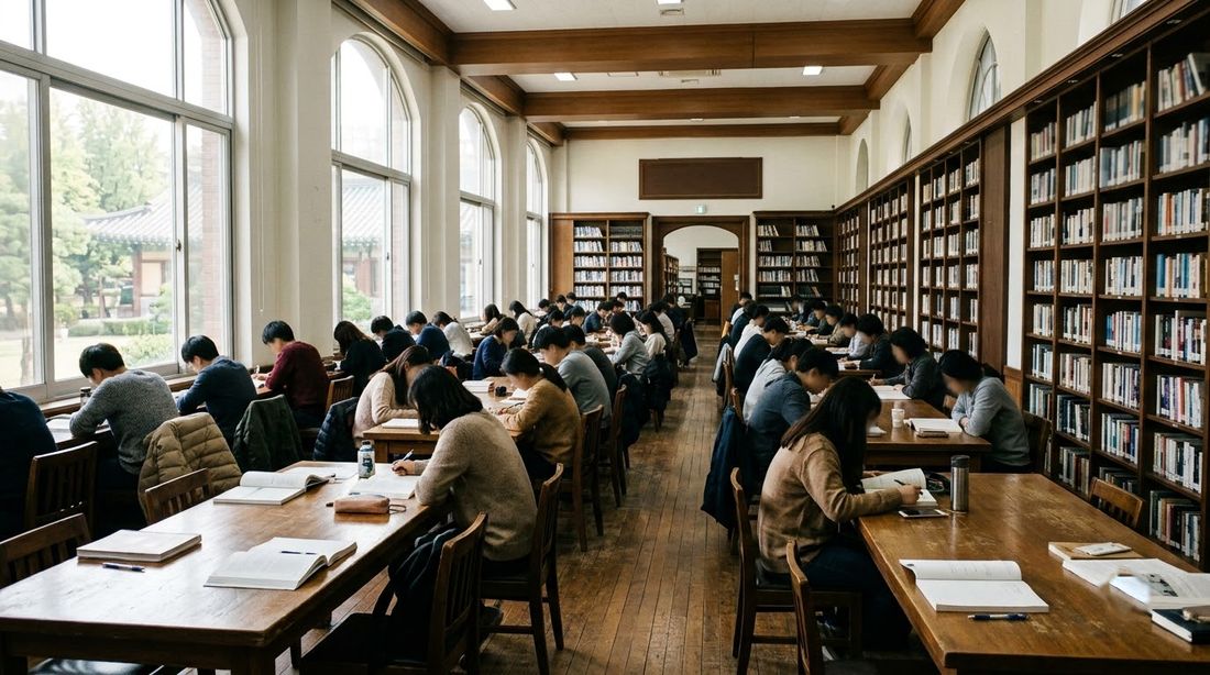 A packed reading room in a Korean public library