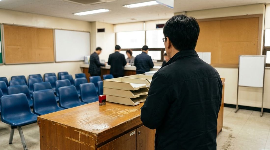 The service counter and waiting area of a Korean district office
