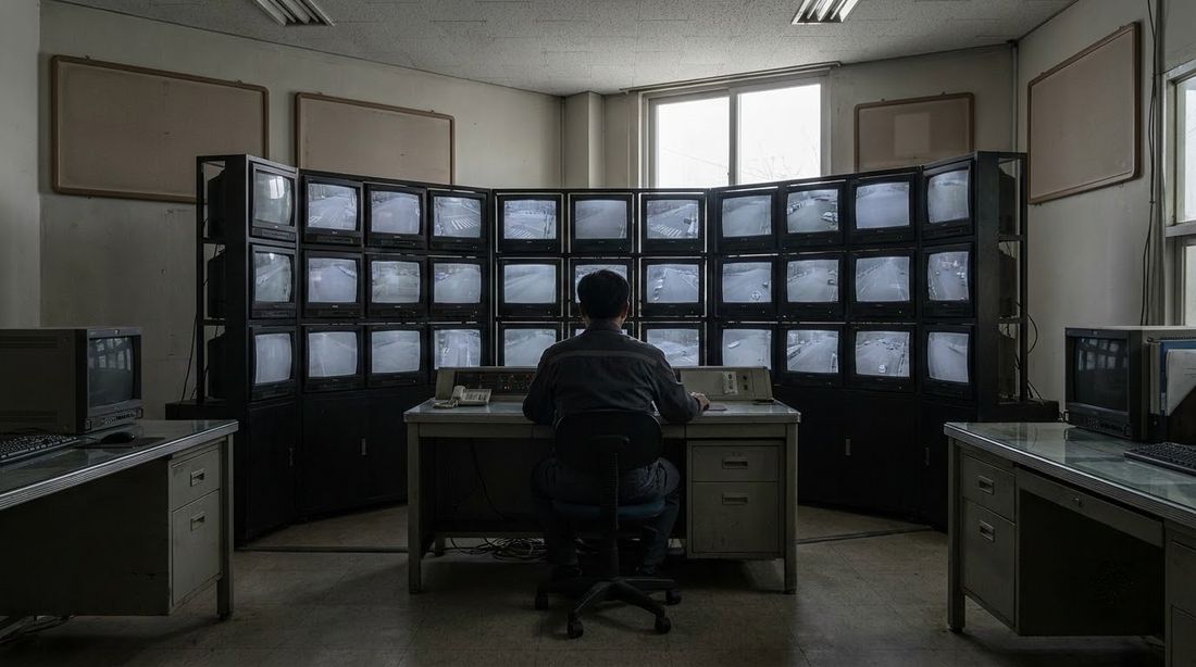 A municipal control room in Korea with a wall of street-camera monitors