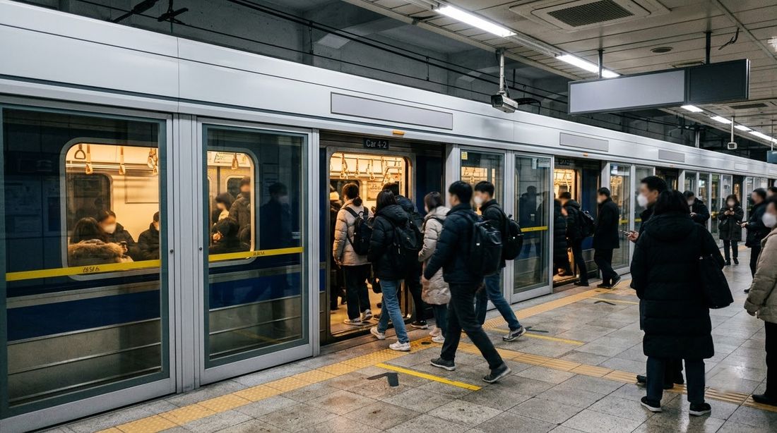 A train stopped with its doors lined up with the open glass platform screen doors