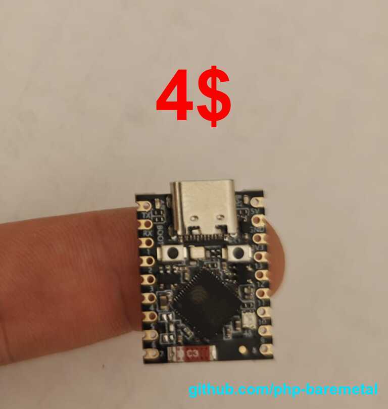 A fingertip-sized ESP32-S3 board that costs about $4 — 4 MB flash and 2 MB PSRAM. Boards this small are exactly the tight fit this recipe is about.